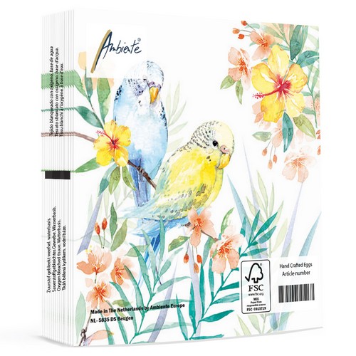 20 Servietten Budgies Couple - Neugierige Wellensittiche 33x33cm