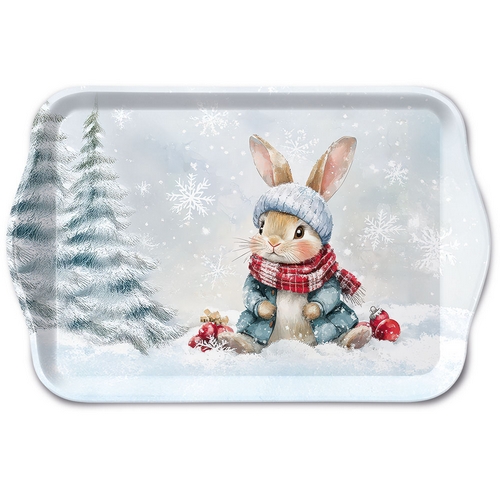 Tablett klein Bugsy - Niedlicher Hase in Winterbekleidung 20,8x13,6cm