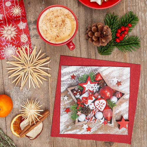 20 Servietten Star Arrangement - Weihnachtsdeko in Stern 33x33cm