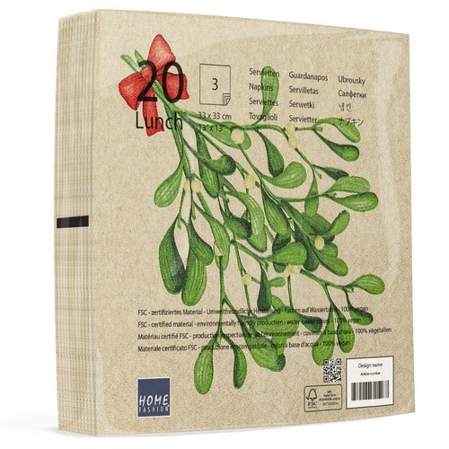 20 Servietten Eco Line Mistletoe Twigs - Grüner Mistelzweig 33x33cm