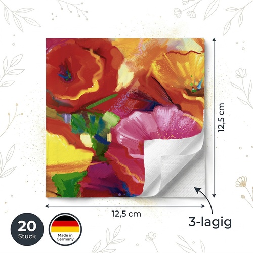 20 kleine Cocktailservietten Abstract Floral - Blüten in kräftigen Farben 25x25cm
