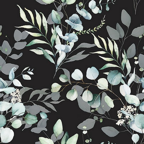 20 Servietten Eucalyptus all over black - Blätter vom Eukalyptus schwarz 33x33cm