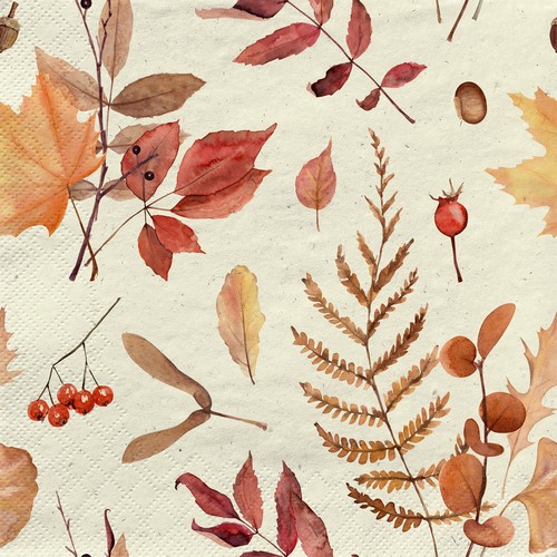 20 Servietten nachhaltig Gras Autumn Love - Blätter und Früchte im Herbst 33x33cm