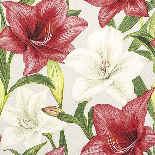 20 Servietten Floral Duo - Weihnachtsblumen rot und weiß 33x33cm