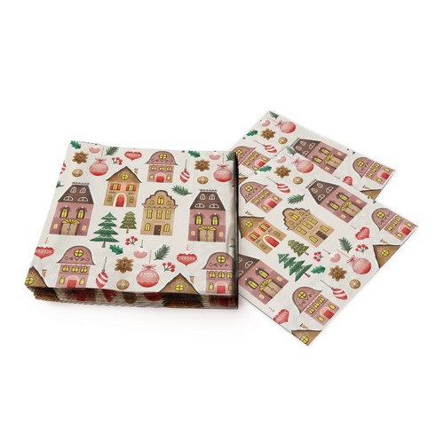 20 Servietten Christmas at Home cream - Einzelne Häuser und Bäume 33x33cm