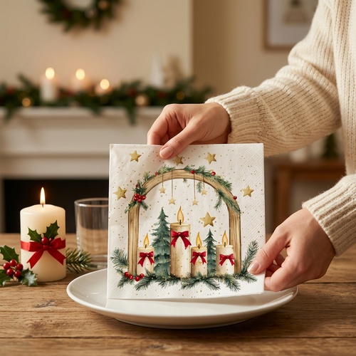 20 Servietten Christmas Candle Arch - Bogen über Adventskerzen 33x33cm