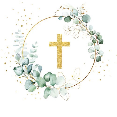 20 Servietten Eucalyptus Golden Cross - Goldenes Kreuz 33x33cm