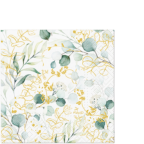 20 kleine Cocktailservietten Golden Eucalyptus - Eukalyptus an goldenen Blättern 25x25m