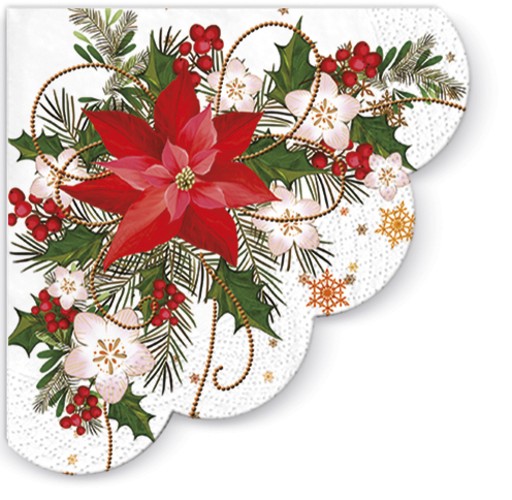 12 Servietten rund Poinsettia Composition - Weihnachtsstern im Gesteck Ø32cm