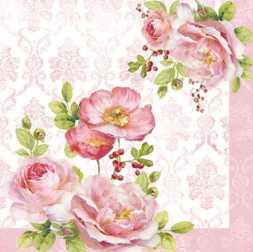 20 Servietten Floral Damask – Blumen auf Barock-Stil 33x33cm