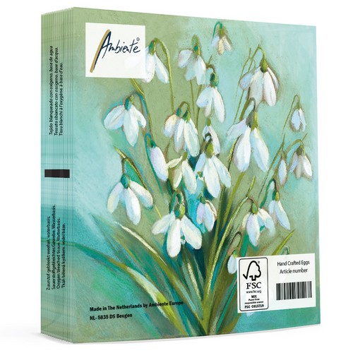 20 Servietten Snowdrops in Winter - Schneeglöckchen auf grün  33x33cm