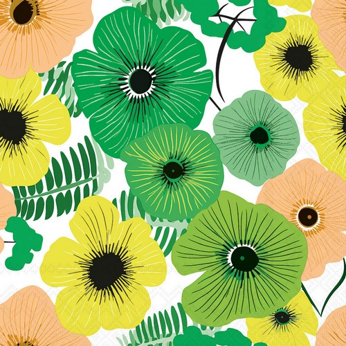 20 Servietten Colourful Flowers green  - Moderne bunte Blütenvielfalt grün 33x33cm