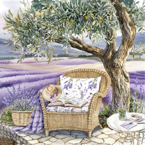 20 Servietten Summer in Provence - Sessel an Lavenderfeld 33x33cm