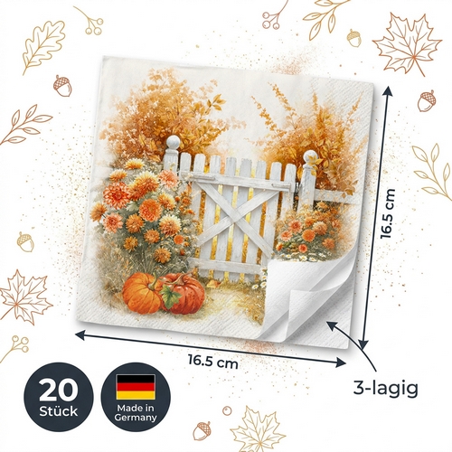 20 Servietten Autumn Garden cream - Der Weg zum Herbstgarten 33x33cm