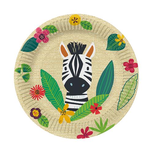 10 Pappteller Jungle Friends - Lustiges Zebra an Blätter Ø23cm