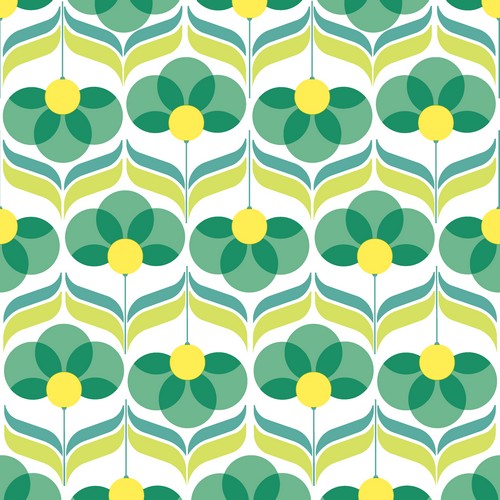 20 Servietten Geo Flowers Green - Geometrische Blumen grün 33x33cm