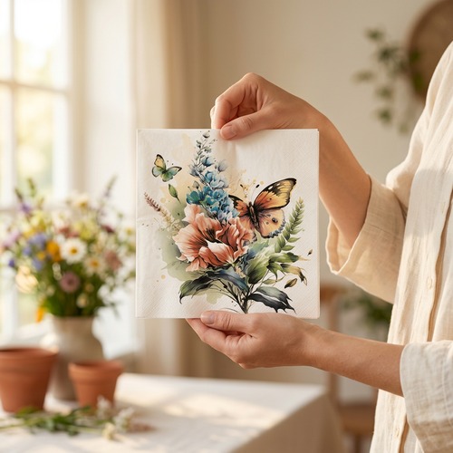 20 Servietten Butterfly and Floral Watercolour Illustration - Schmetterling an Blumenbouquet 33x33cm