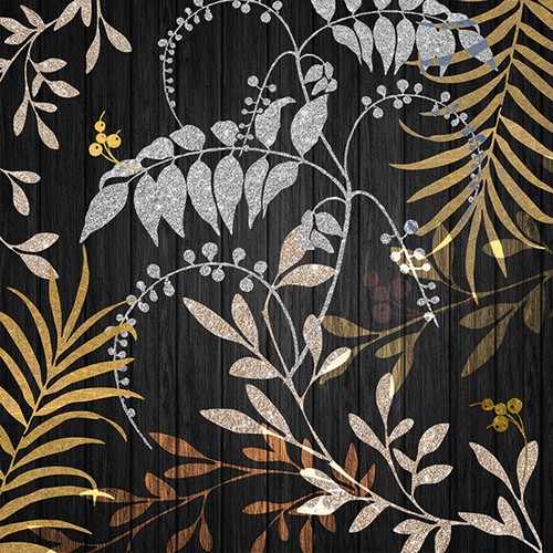 20 Servietten Luxury Leaves black - Edle Blätterzusammenstellung 33x33cm