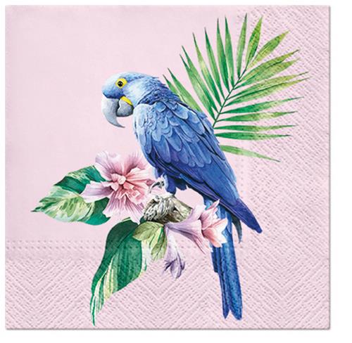 20 Servietten Exotic Parrot – Exotischer Papagei auf rosa 33x33cm