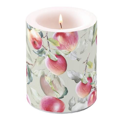 Kerze rund groß Fresh Apples green - Frische Gartenäpfel grün Ø10cm, Höhe 12cm