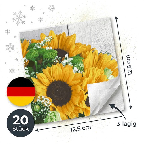 20 kleine Cocktailservietten Harvest Sunflower - Sonnenblumen im Strauß 25x25cm