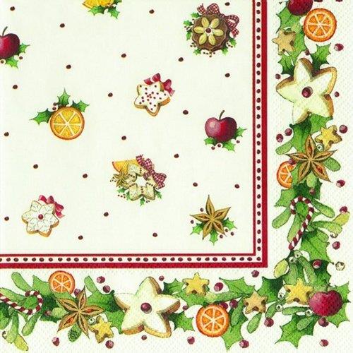 20 Servietten Christmas Bakery Cookies - Bordüre mit Leckereien 33x33cm
