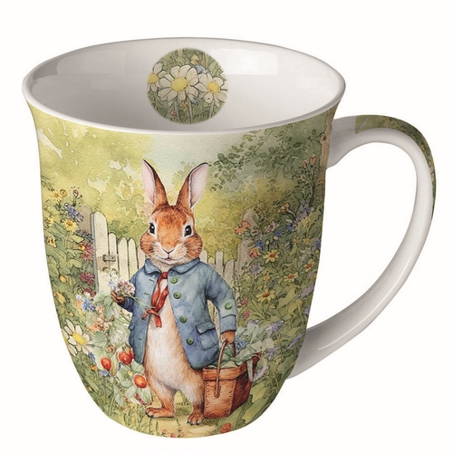 Tasse aus Porzellan Mister Rabbit  - Hasenmann im Garten 0,4L, Höhe 10,5cm