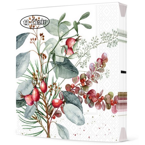 20 Servietten Ruusunmarja & Lehdet - Naturblüten an Hagebutten 33x33cm