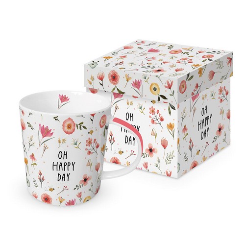 Tasse aus Porzellan Oh Happy Day - Happy Day um Blümchen 0,4L, Höhe 9,7cm