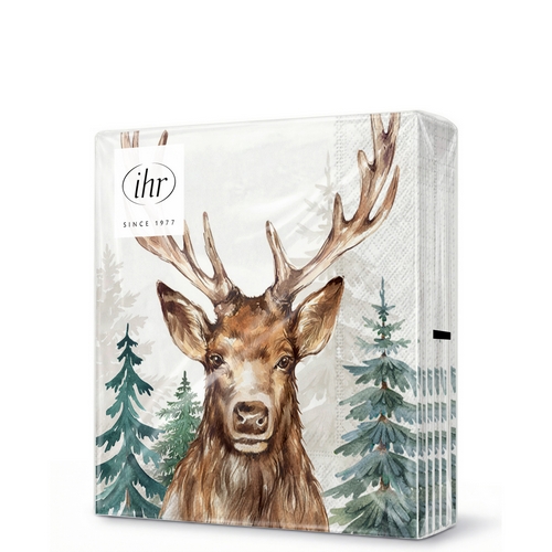 20 kleine Cocktailservietten The Woodland King - Hirsch im tiefsten Wald weiß 25x25cm