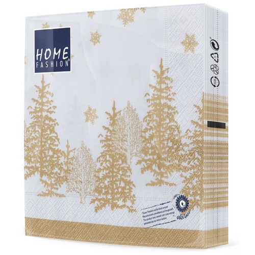 20 Servietten Tree and Snowflakes gold - Bäume & Schneeflocken gold 33x33cm