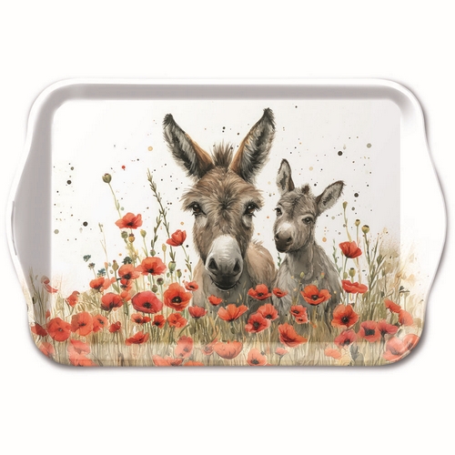 Tablett klein Lilly & Lou - Eselfamilie an Mohnblumen 20,8x13,6cm