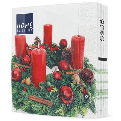 20 Servietten Advent Wreath - Adventskranz mit Kerzen 33x33cm