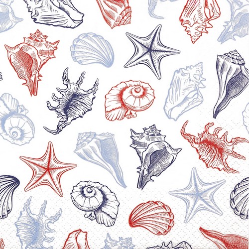 20 Servietten Seashells - Muscheln in allen Formen 33x33cm