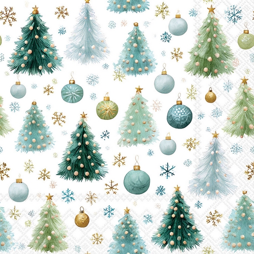 20 Servietten Baubles and Pines - Muster an Tannen und Kugeln 33x33cm