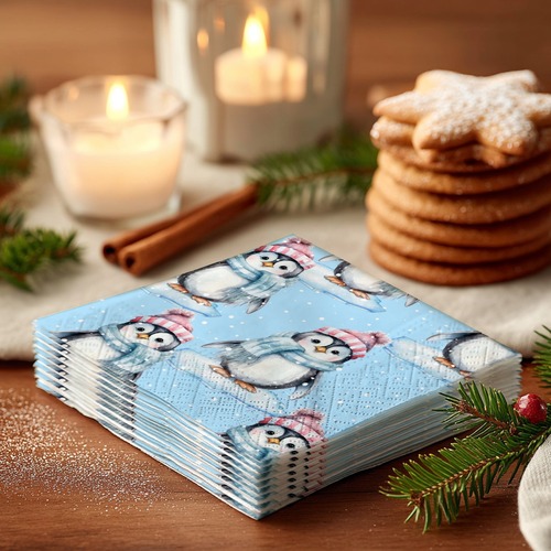 20 kleine Cocktailservietten Pengupal - Pinguin auf Scholle 25x25cm
