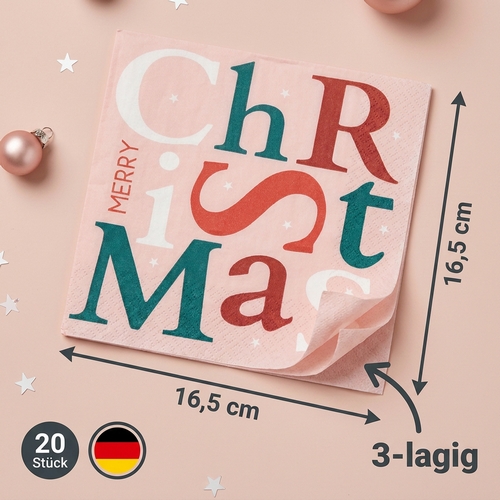 20 Servietten Christmas Letters pink - Buchstaben von Christmas rosa 33x33cm