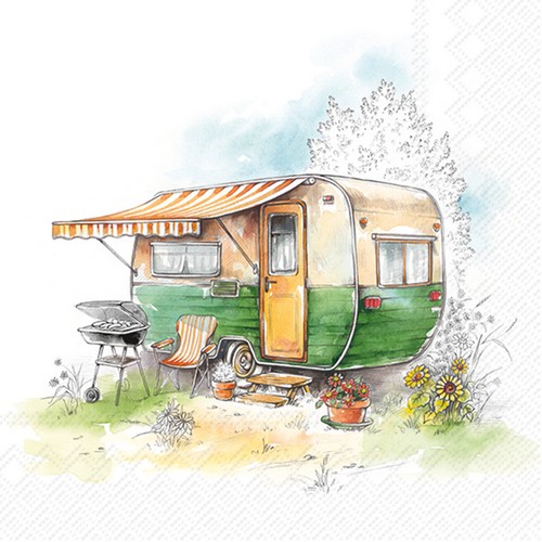 20 Servietten Camping - Campingwagen in Natur 33x33cm