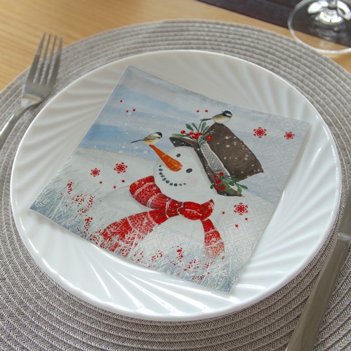 20 Servietten Olaf the Snowman - Fröhlicher Schneemann mit Vögel 33x33cm