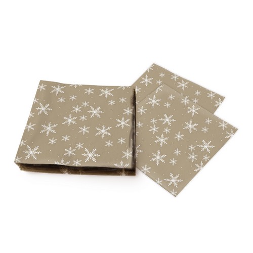 20 Servietten Snöflingör taupe - Weiße Schneekristalle auf taupe 33x33cm