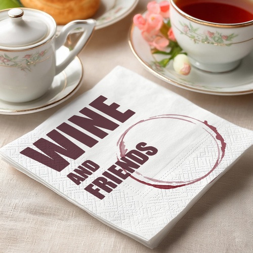 20 kleine Cocktailservietten Wine and friends - Wein und Freunde 25x25cm
