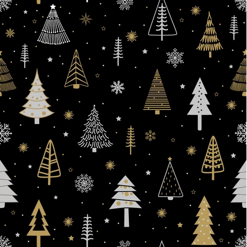20 Servietten Glittery Trees - Bäume weiß-gold auf schwarz 33x33cm