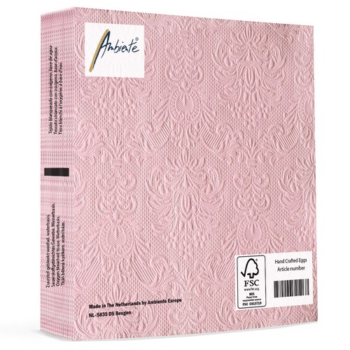 15 geprägte Servietten Elegance pastel rose 33x33cm
