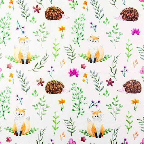 20 Servietten Wonderful Forest - Fuchs und Igel 33x33cm