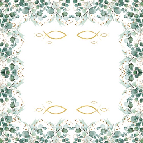 20 Servietten Eucalyptus Frame Fish - Eukalyptus Bordüre Fisch 40x40cm