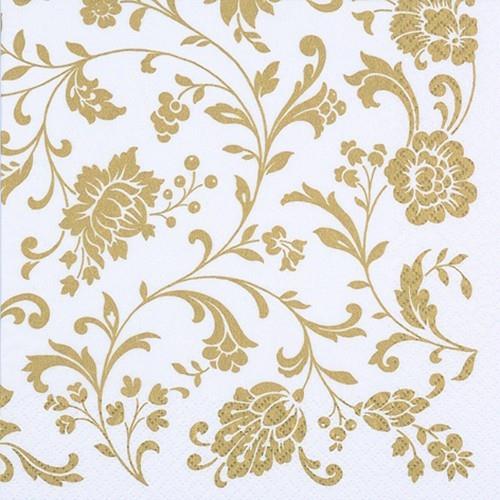 20 Servietten Arabesque White gold-white - Blumenranken gold-weiß 33x33cm