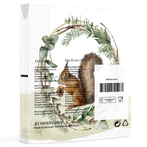 20 Servietten Orava Kartiolla - Eichhörnchen im Naturkranz 33x33cm