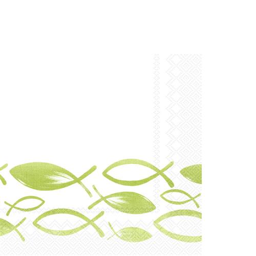 20 kleine Cocktailservietten Joyful Fish light green - Festlicher Schwarm Fische grün 33x33cm