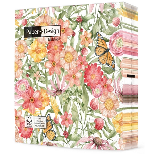 20 Servietten Sunlit blooms - Sommerliche Blumenmischung 33x33cm