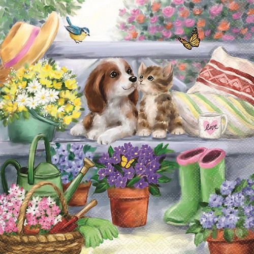 20 Servietten Bench Friends - Tierfreunde auf der Gartenbank 33x33cm